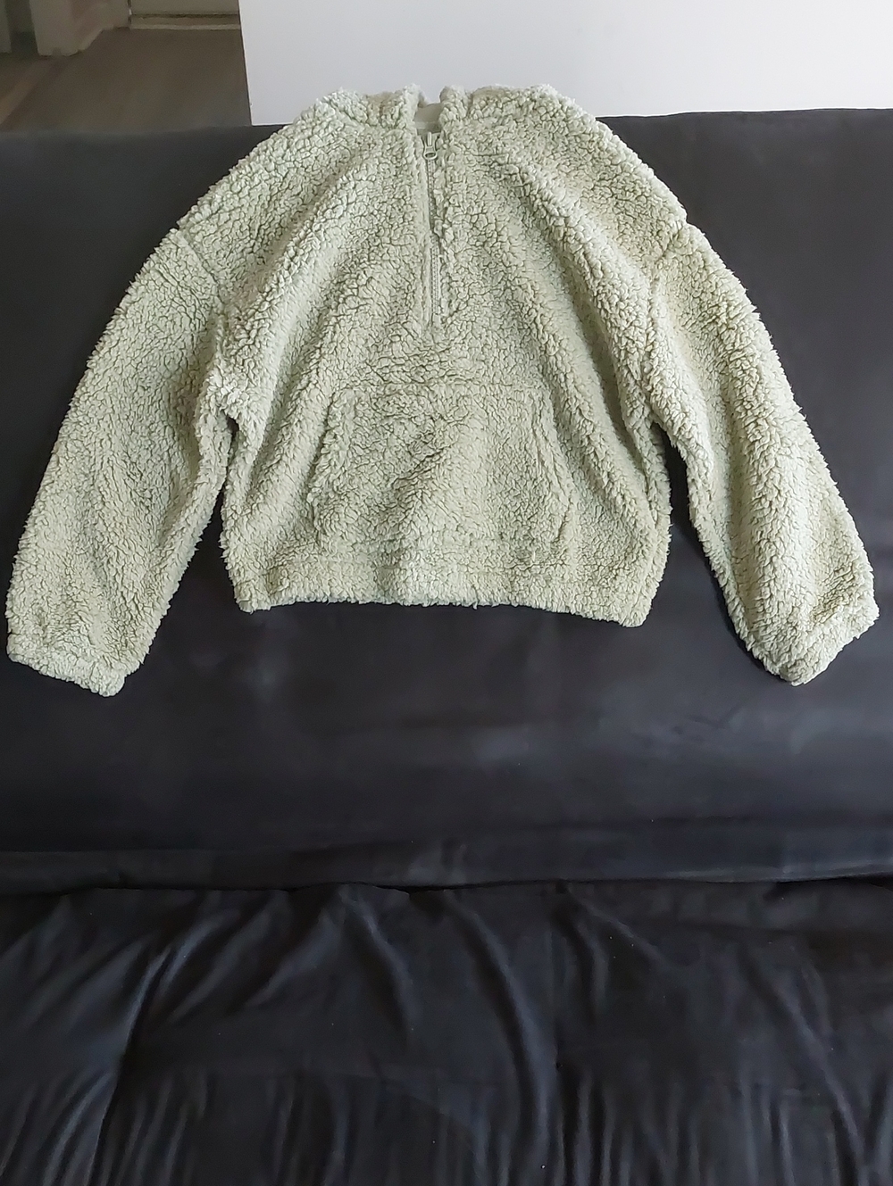 Planet Gold Sage Green Half-Zip Teddy Pullover Hooded Jacket